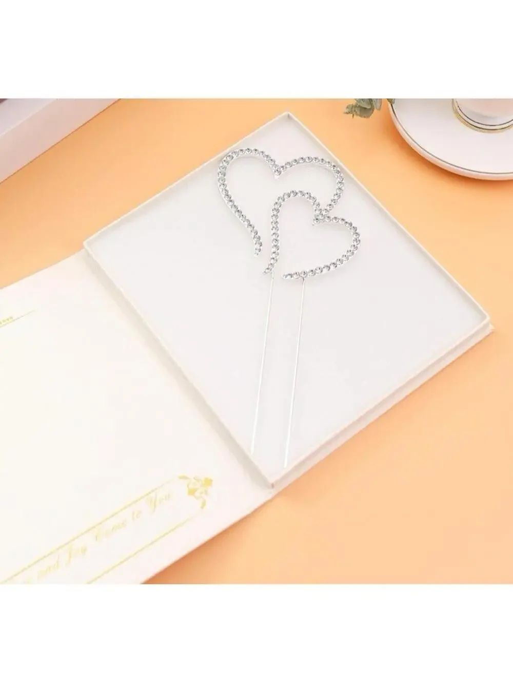 Double Heart Wedding Cake Topper LOVENJOY Crystal Rhinestone Gift Box Decor NEW